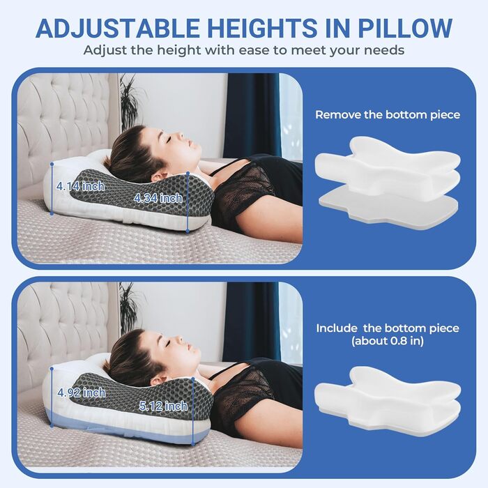 Подушка Elviros з піни Memory Foam для CPAP-терапії для тих, хто спить на боку, анатомічна, регульована висота, сумісна з масками, темно-сіра