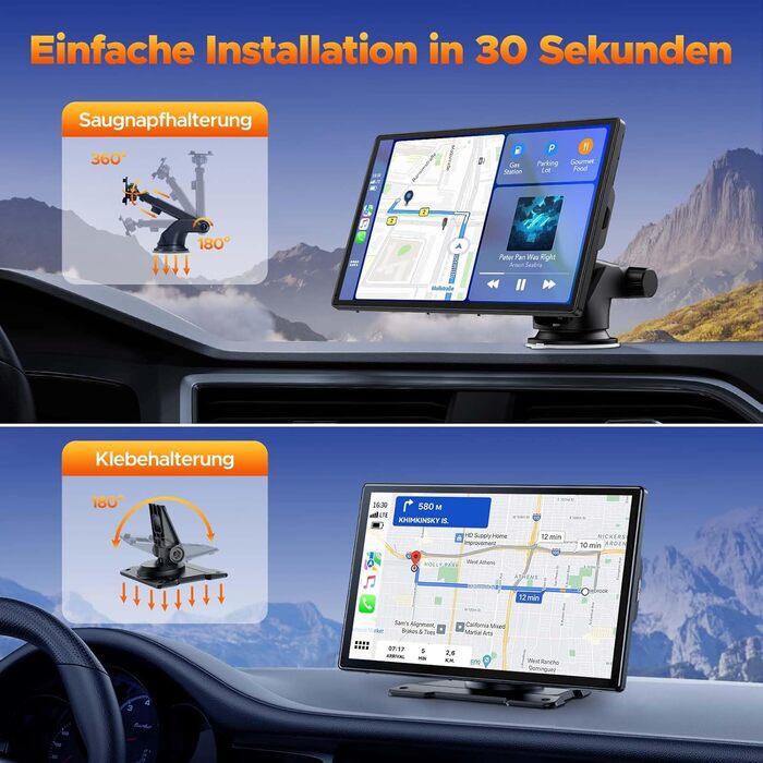 Volam автомобільна магнітола з 9'' IPS, бездротовий CarPlay та Android Auto, Bluetooth 5.0, FM, AUX, підтримка Siri та Google, портативний дисплей