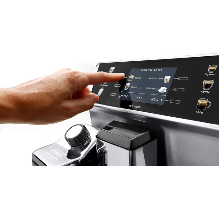 De'Longhi PrimaDonna Class ECAM 550.85.MS fully automatic coffee machine with LatteCrema milk system, cappuccino and espresso at the touch of a button, 3.5 inch TFT color display and app control, silver
