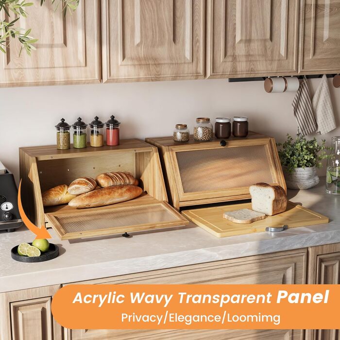 YOUDENOVA Скринька для хліба з дощечкою для нарізання, дерев'яний кошик для хліба, коробка для зберігання, бамбукова коробка для хліба, солі та перечниці, 39x25x20 (ДхШхВ) см, (Bois)