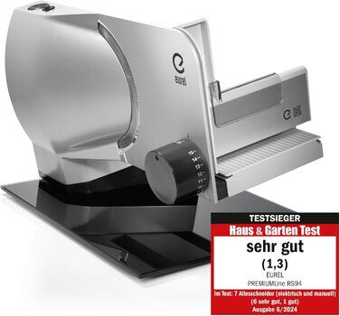 EUREL RS92 Electric Food Processor - Stainless Steel Blade, Adjustable 0-15mm, Glass Plate, Serving & Storage Set, 100W