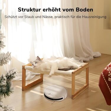 Cat bed and dog bed, elevated, large, and breathable, made of high-quality birch plywood, 53W x 42L x 25H cm - Ideal for cats and small dogs (white)