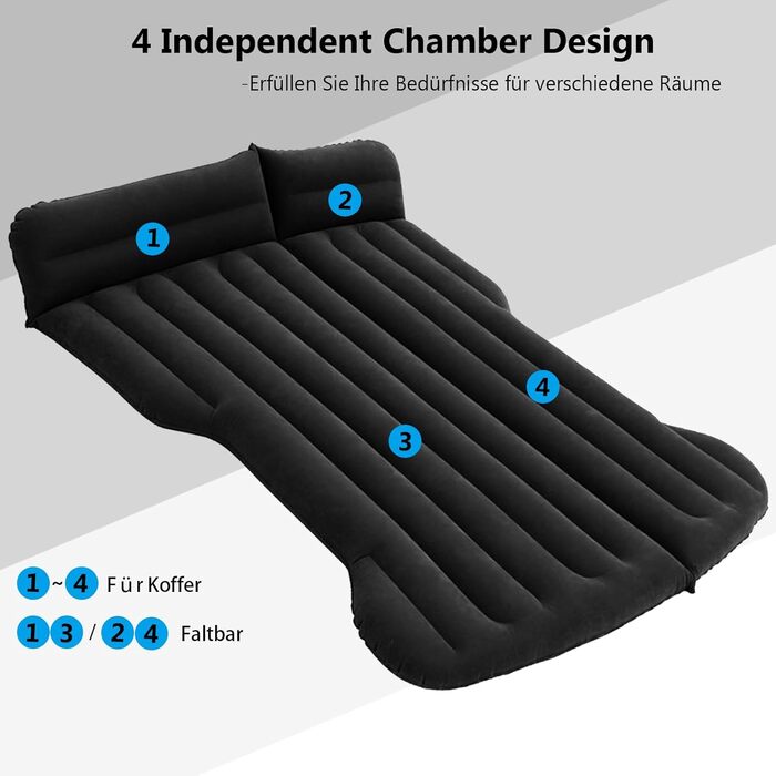 Надувний матрац для авто, SUV, багажник, для кемпінгу та подорожей, чорний