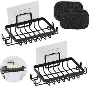 Набір з 2 штук тримач для мила з нержавіючої сталі 304, для душу, ванної кімнати та кухні, настінний, без свердління, самоклеючий з гачком та підставкою для мила (Чорний)