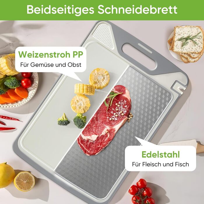 Ніжне дерев'яне обробне дошка з нержавіючої сталі, двостороннє, з силіконовим краєм, для кухні, з жолобками для соку, антипригарне, для захисту ножів