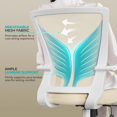 Офісне крісло Yaheetech ергономічне з регулюванням висоти, поворотне, з м'яким сидінням, для офісу/кабінету, бежеве