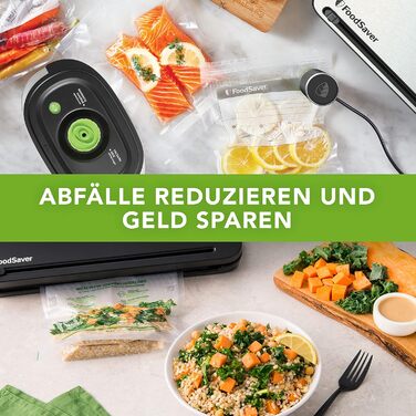 FoodSaver Вакуумний апарат для продуктів харчування з вбудованим зберіганням рулонів | Вакууматор з пристроєм для нарізання та режимом 'Delicate Food' | Містить сортовані вакуумні пакети [FFS005X] Зберігання рулонів