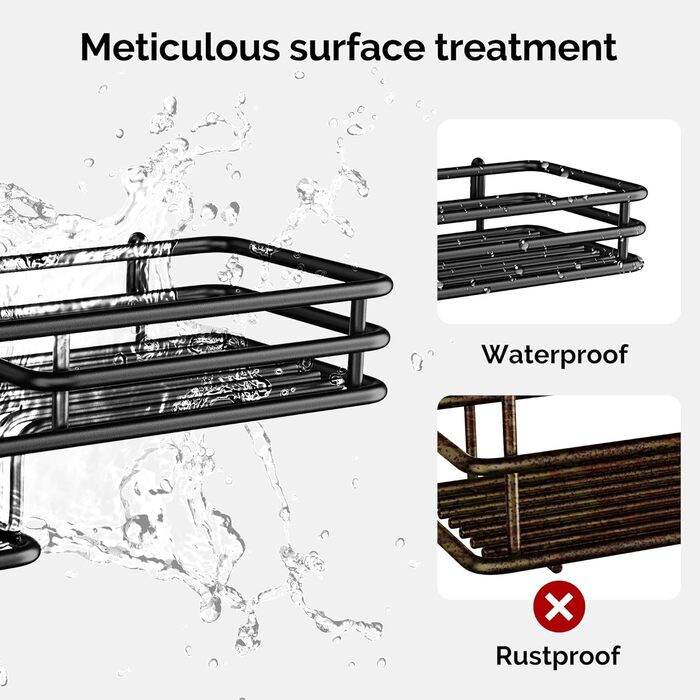 Регульована поличка для душу Orimade, сіра, 5 ярусів, з гачками, для зберігання в ванній кімнаті, з мильницею, на присосці, для ванної кімнати