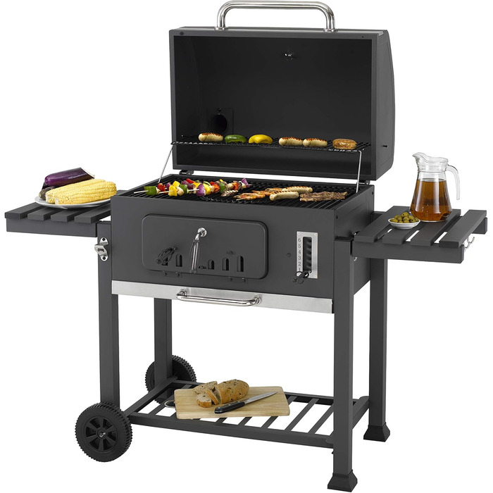 Tepro charcoal grill with 2 sturdy carrying handles, easy-to-open lid including thermometer and ash catcher, dimensions approx. 67.5 x 43.3 x 45 cm, Black (Toronto XXL New)
