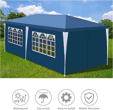 Garden Pavilion 3x6m Garden Pavilion with 6 Side Walls and Windows, Stable, UV Protection, Waterproof, Party Pavilion, Folding Gazebo, Party Tent, for Outdoor Use, Garden, Party, Wedding, Blue
