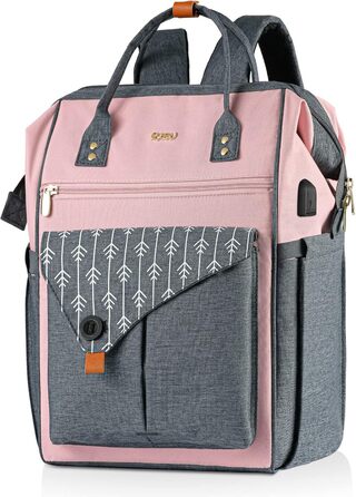 Жіночий рюкзак для ноутбука 15.6 дюймів, шкільний/робочий рюкзак з USB-портом для зарядки, для подорожей, кемпінгу, дівчаток, Оксфорд (рожевий)