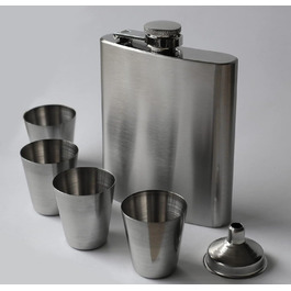 Набір фляга з воронкою та 4 шт. склянок для шнапсу об'ємом 3cl – подарункова коробка, фляга 7 oz (207ml)