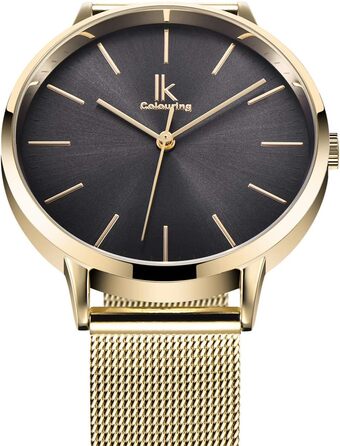 Жіночий годинник Alienwork IK Minimalist, ультратонкий, сітчасте браслет (Золото / Сірий / Золоте сітчасте браслет)