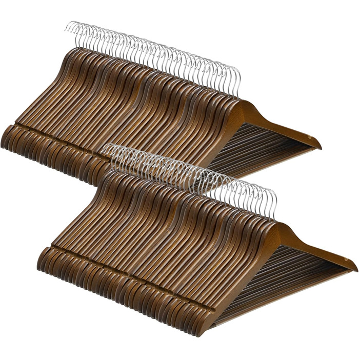 Плечики для одягу SONGMICS, 20 шт., з масиву дерева, з вирізами для плечей, неслизький тримач для штанів, обертовий гачок на 360°, для костюмів, сорочок, натуральний колір + срібловий