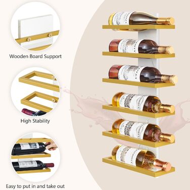 Настінна полиця для вина FAVOOOSTY з 3 рівнями, металева, для 6 пляшок, золота