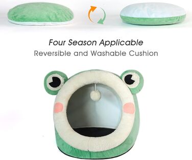 Кішечка Будиночок-Печера для Кішок, М'яке Ліжко-Печера для Кішок, Зелений, Розмір M (38x37x32 см), з Нековзним Дном та Знімним Матрацом