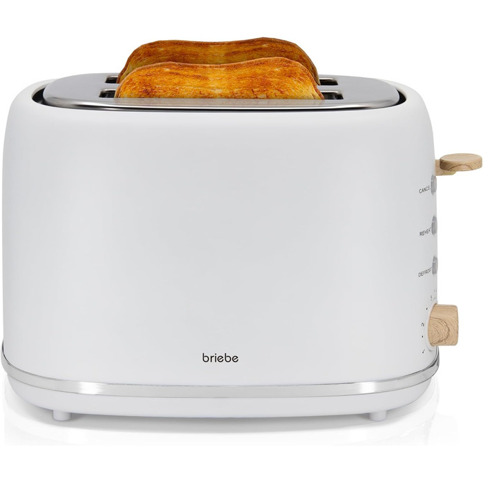Тостер Briebe Nordic Set з широкими слотами та підставою для бургерів, 6 режимів підсмажування + Електричний чайник 1,7л, 2200W, BPA-free, Набір для сніданку, Скандинавський дизайн (Білий)