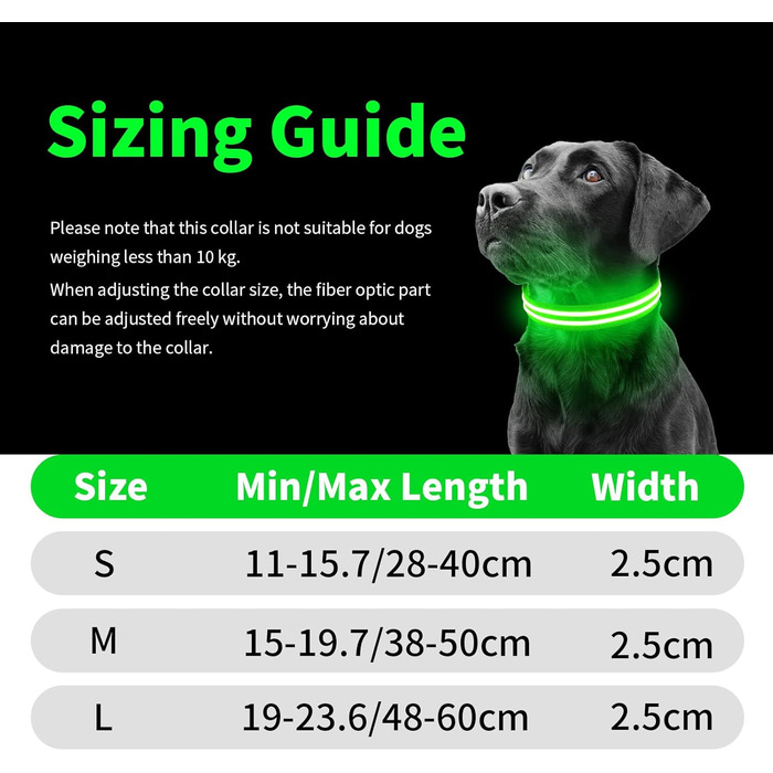 Світлодіодне нашийник для собак, перезаряджається, водонепроникний, для великих собак, 3 режими світіння (зелений, M)