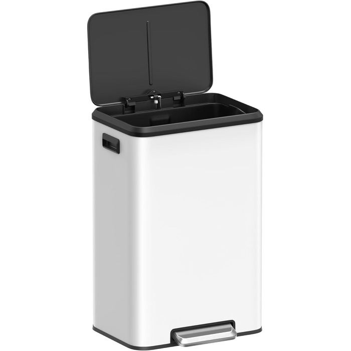 SONGMICS Відро для сміття кухонне, 40 літрів, з кришкою, з педаллю, Softclose, утримання кришки, біле LTB541E40