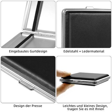 Чохол для сигарет зі шкіри та металу (3 шт., чорний) - 20 сигарет, з застібкою, 10 x 9.5 x 1.9 см