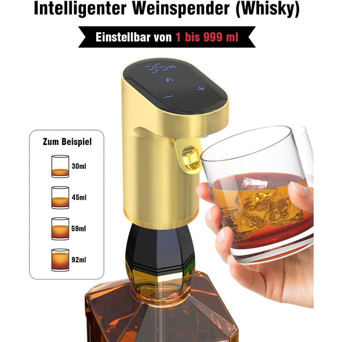 Electric Wine Decanter, Aerator, Dispenser, Pourer, Whisky Liqueur Pump, Funny, Unique, Birthday Gift, Men, Women, Mom, Dad, Boss, Brother, Husband (Gold)
