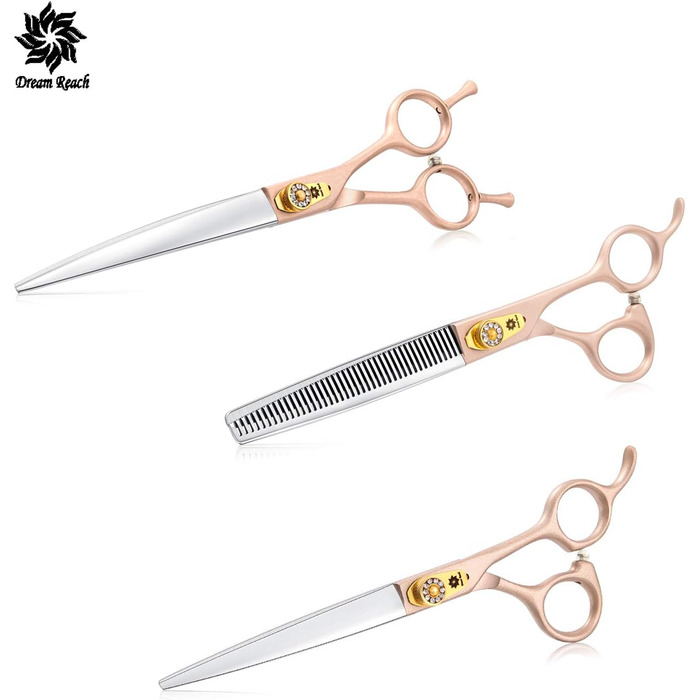 Професійний набір для грумінгу собак Dream Reach 7 дюймів: 440C сталь, набір з 3 ножиць (пряма, вигнута, розріджуюча)