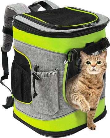 Рюкзак для тварин Kritter Planet з сітчастими вікнами, дихаючий та складаний, для собак та котів, знімний килимок, для походів, їзди на велосипеді, активного відпочинку, 7 кг, зелений