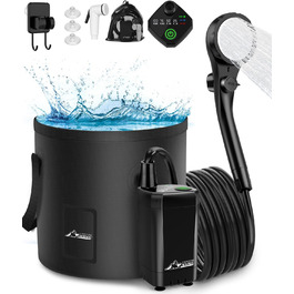 WADEO Portable Camping Shower Battery with Pump and Shower Bucket, Camping Shower with Rechargeable Battery, Mobile Shower Outdoor Showers with Shower Head, for Camping Trips, Garden, Hiking, Car Washing (Black, with 20L Container)