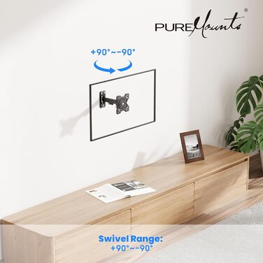 Кріплення для телевізора PureMounts - настінний кронштейн, нахильний та поворотний, VESA 200x200 мм, для телевізорів та моніторів до 30 кг, чорний (без шарнірного кріплення, 13-32 дюйми)