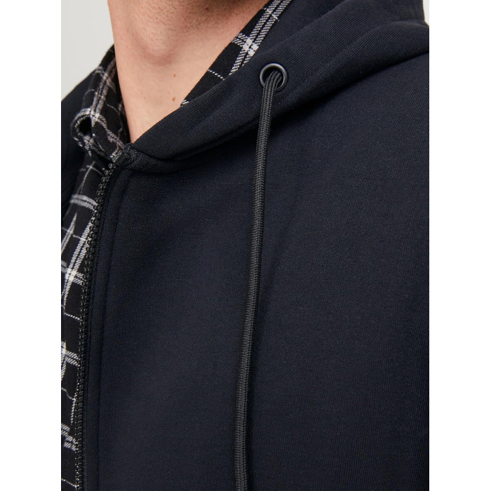 Чоловіча однотонна толстовка з капюшоном на блискавці Jack & Jones Zip Hoodie, чорна, розмір 4XL