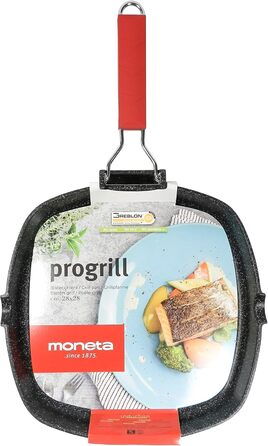 Сковорода-гриль Moneta Pro Grill 24x24 см з антипригарним покриттям, складаною ручкою, для індукції, чорна
