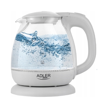 Скляний електрочайник Adler AD 1283, 1 л, сірий, з LED-підсвіткою