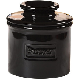 Butter Bell BB-CCBLK The Original Crock by L. Tremain, Cafe Retro Collection - Glossy, Bone China, Midnight Black