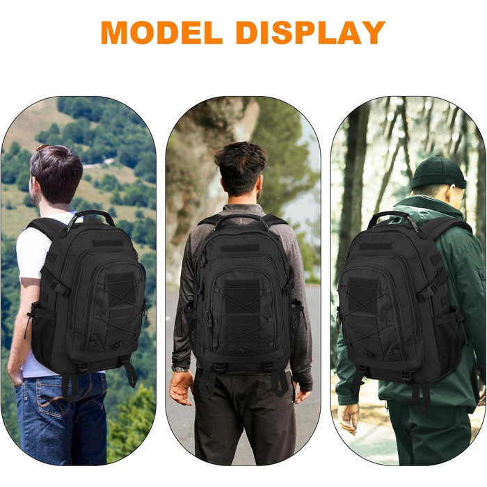 Тактичний рюкзак Molle 35/40 л, водонепроникний, для мотоциклістів, туризму, школи, з USB-портом, чорний