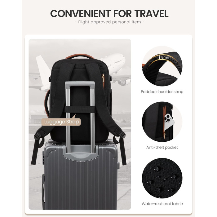 Чоловічий/Жіночий рюкзак OVEVOOK для ручної поклажі, 40 л, валіза-рюкзак для подорожей, з відділенням для ноутбука, водонепроникний, для ділових поїздок та вихідних (L, чорно-бежево-коричневий)