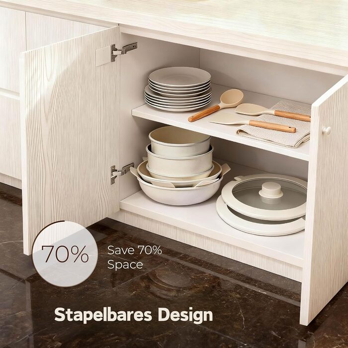 Набір каструль LEADZM з керамічним покриттям, 22 шт., для всіх плит, індукційні, без PFOA/PFOS (Бежевий)