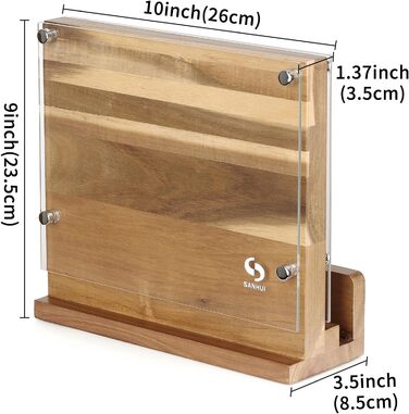 SANHUI Natural Acacia Wood Knife Block, Elegant and Practical Double-Sided Magnetic Knife Holder, Convenient and Durable, Perfect for Kitchen Knife Display