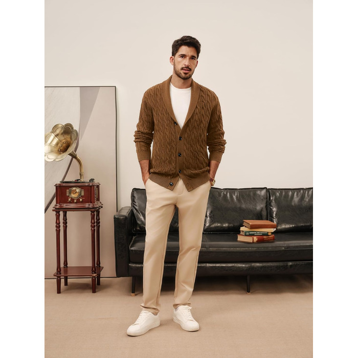 Кардиган чоловічий PJ PAUL JONES з коміром-шарфом, грубий в'язання, на ґудзиках (XL, Червоне верблюже)