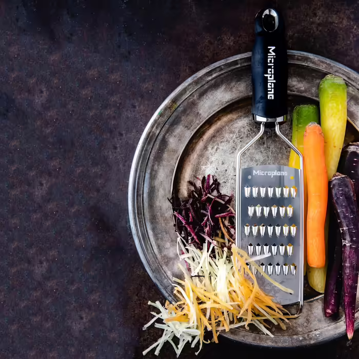 Microplane Fine Julienne Kitchen Grater for Carrot, Zucchini, Potato, Apple, Beet, and Radish in Black with Stainless Steel Blades - Made in USA