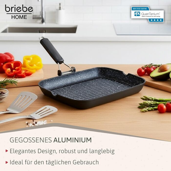 Гриль-сковорода Brieve Black Titanium індукційна, алюмінієва з антипригарним покриттям, складана, 34x24 см
