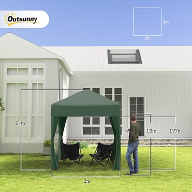Outsunny 2x2m (6.5x6.5ft) Gazebo, Waterproof, Pop-up Folding Canopy with 4 Side Walls, Drain Holes, Windows, Foldable Party Tent, UV 30+, Garden Tent with Carry Bag, Garden Gazebo for Patio, White (Dark Green)