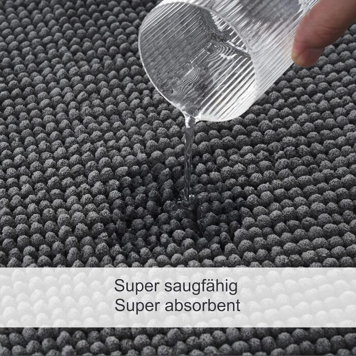 Килимок для ванної кімнати Decomira, 40x60 см, темно-сірий, з антиковзким покриттям, придатний для прання, з м'якої тканини Chenille | Килимок для душу, ванни, унітазу, декор