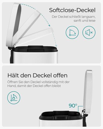 Відро для сміття SONGMICS 30 л з м'яким закриттям, сталеве, з внутрішнім відром, для кухні