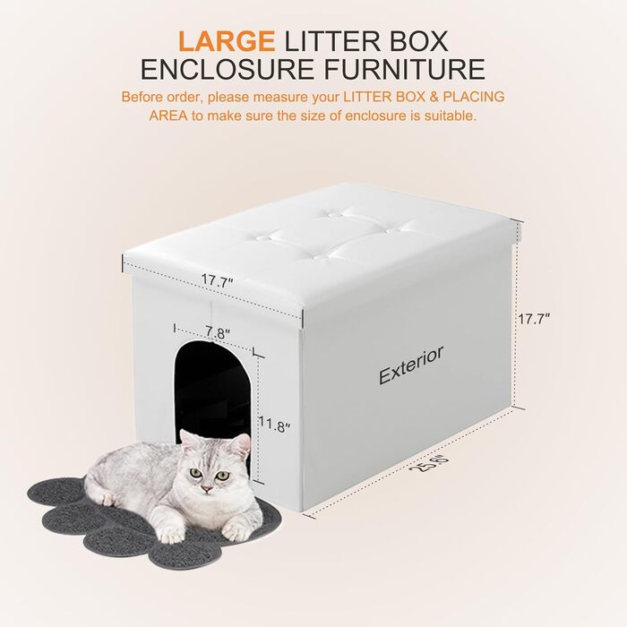 MEEXPAWS шафа для котячого туалету, біла комод-сидіння для прихованого туалету кота, меблі для лотка, 65×45×45 см