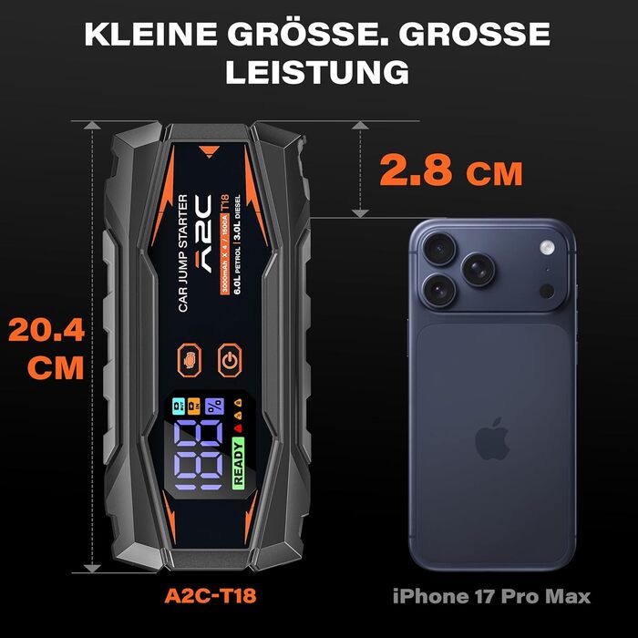 Powerbank A2C Starthilfe: Зарядний пристрій для автомобіля, 16800mAh, 12V, з LED-індикатором та світлом, підтримка PD/QC 3.0, 3 USB