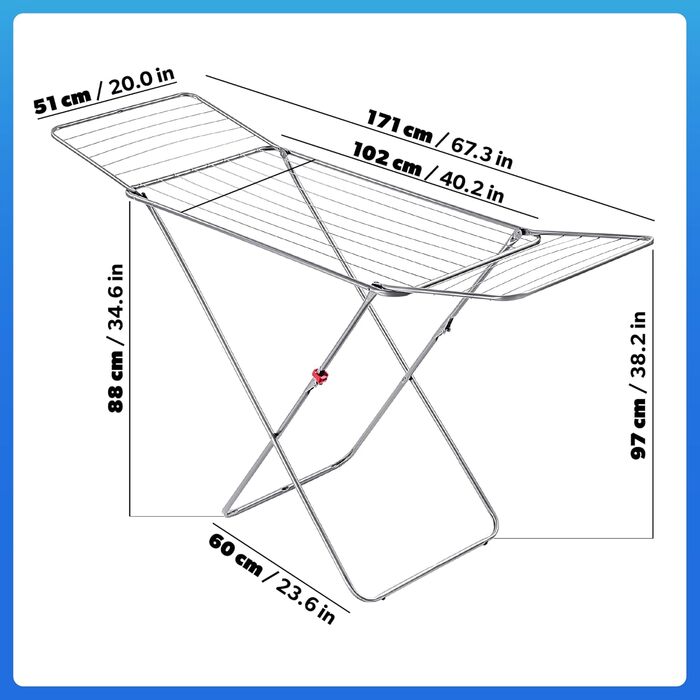 КADAX Сушарка для білизни з 18 метрами сушильної поверхні, срібна, для квартири, балкону та саду, розкладна, з антиковзними ніжками, економна, сушарка Made in EU