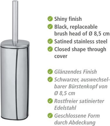 Набір для туалету WENKO Alassio: щітка для унітазу з нержавіючої сталі, знімний насаджувач Ø 8,5 см, чорний, 9,3 x 39,2 x 9,3 см