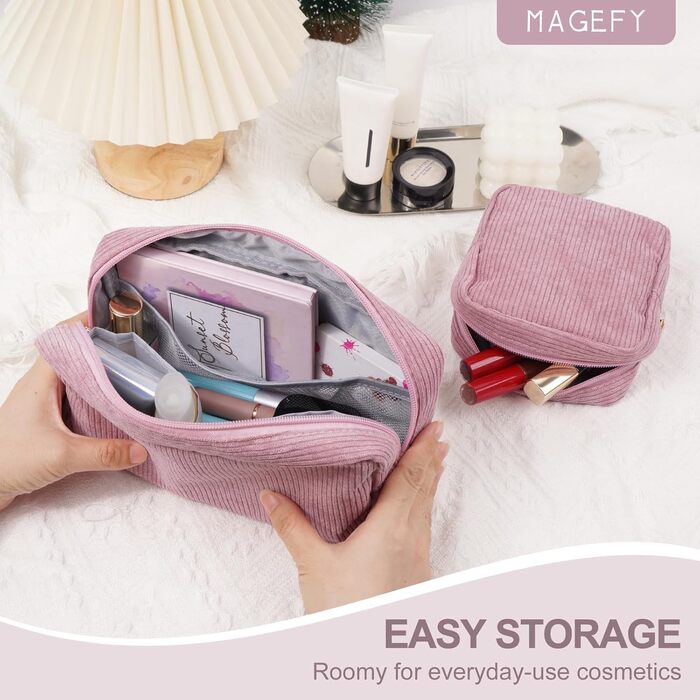 Косметичка MAGEFY для косметики та подорожей, рожева, з відділеннями