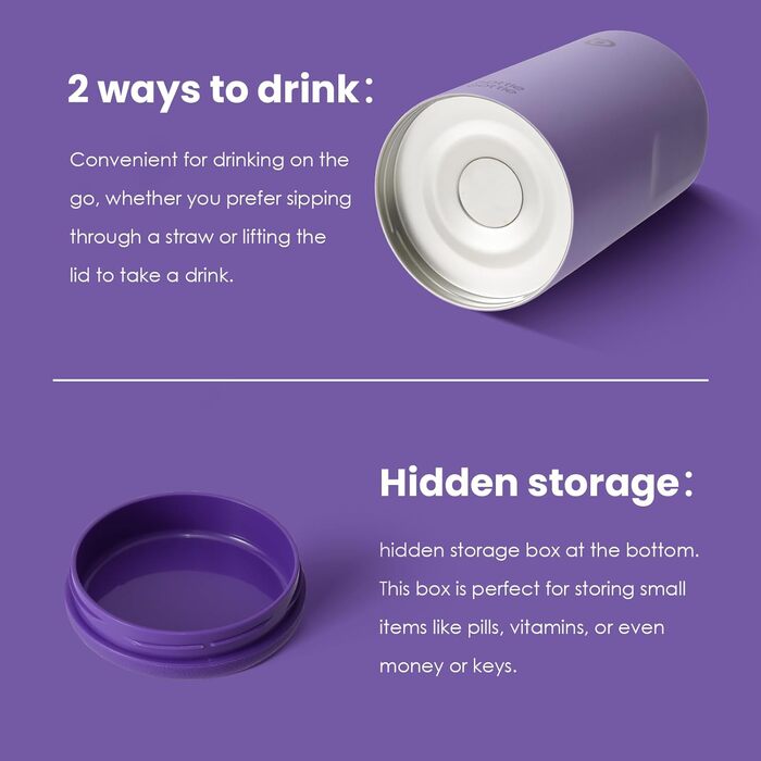 BOTTLE BOTTLE Insulated Stainless Steel Water Bottle 64oz (1.8L) with Straw, Lid, Handle & Pill Compartment – BPA-free, Leak-proof, Ideal Drinking Bottle for Sports, Fitness, Hiking & Outings (Violet)