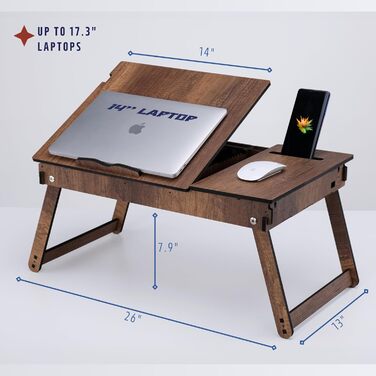 Дерев'яний столик для ноутбука Vigo Wood - регульований піднос для роботи та читання в ліжку, з місцем для зберігання
